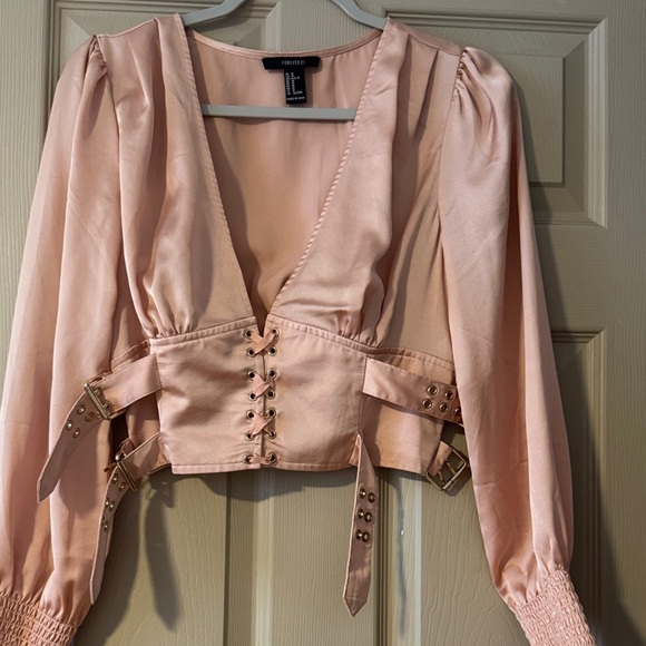 Forever 21 Tops - Forever 21 Blush Lace-Up Blouse